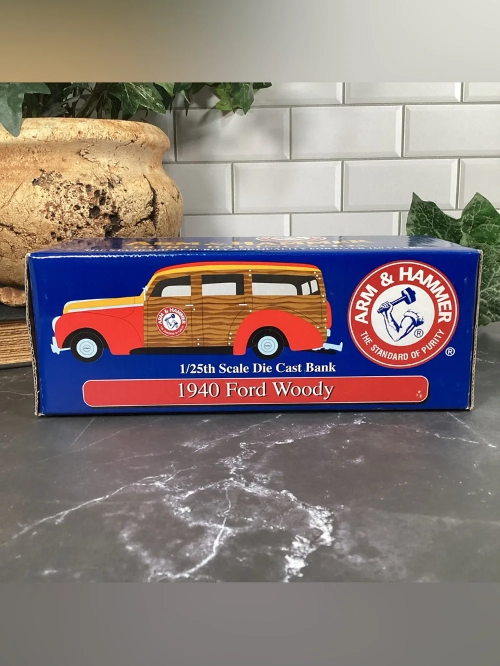 NIB Promotional Die Cast Arm & Hammer Bank, 1940 Ford Woody
